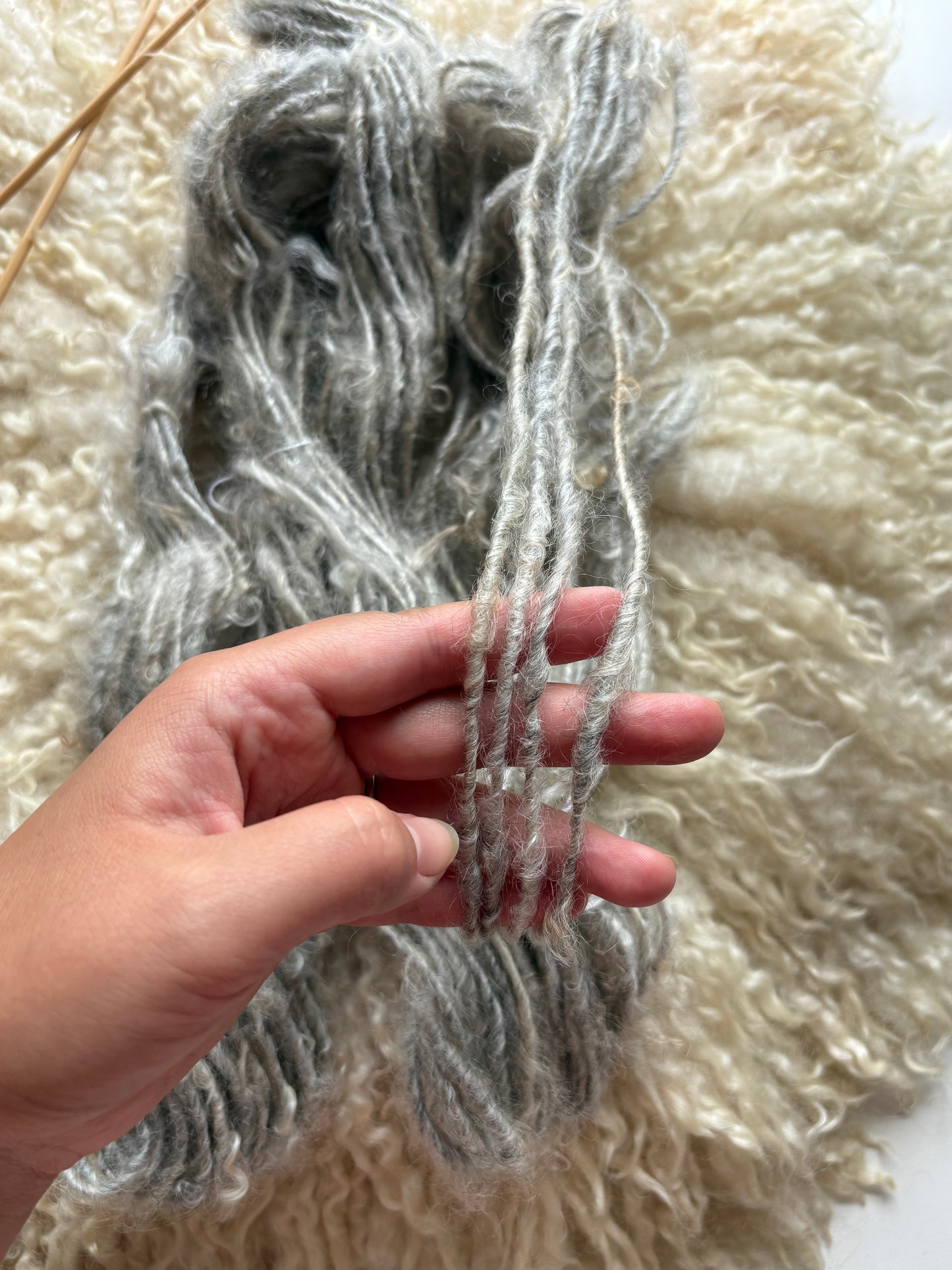 Gotland lambs wool single ply silk core lock spun art yarn. 52 yards 3oz. Undyed medium soft