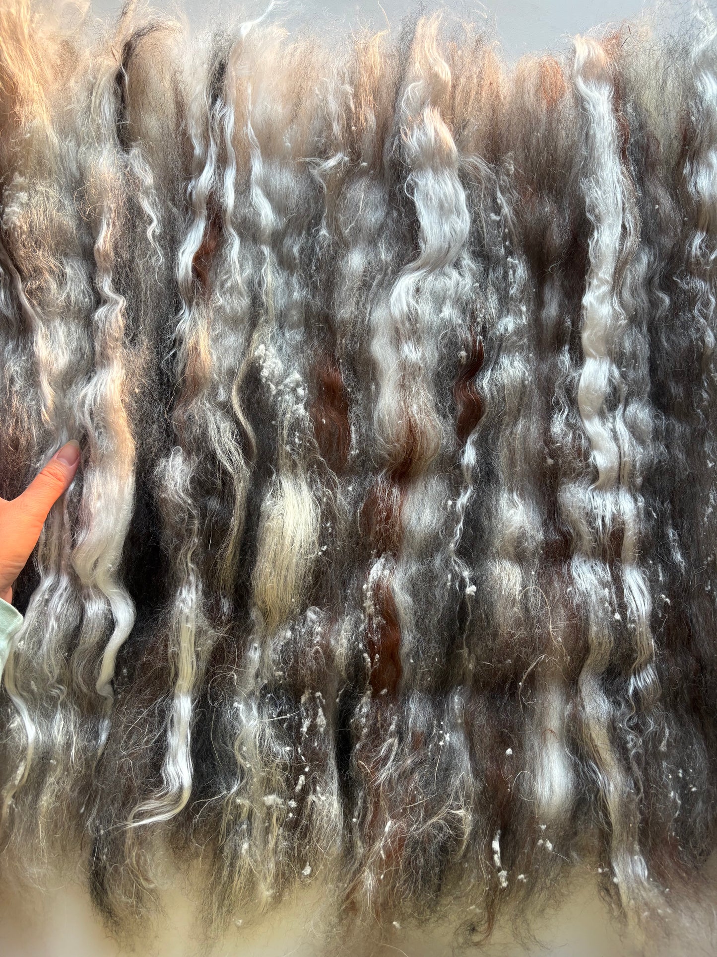 2.80oz UNDYED chunky scrappy fiber art batt, alpaca wool sari silk waste mohair suri alpaca flax. natural