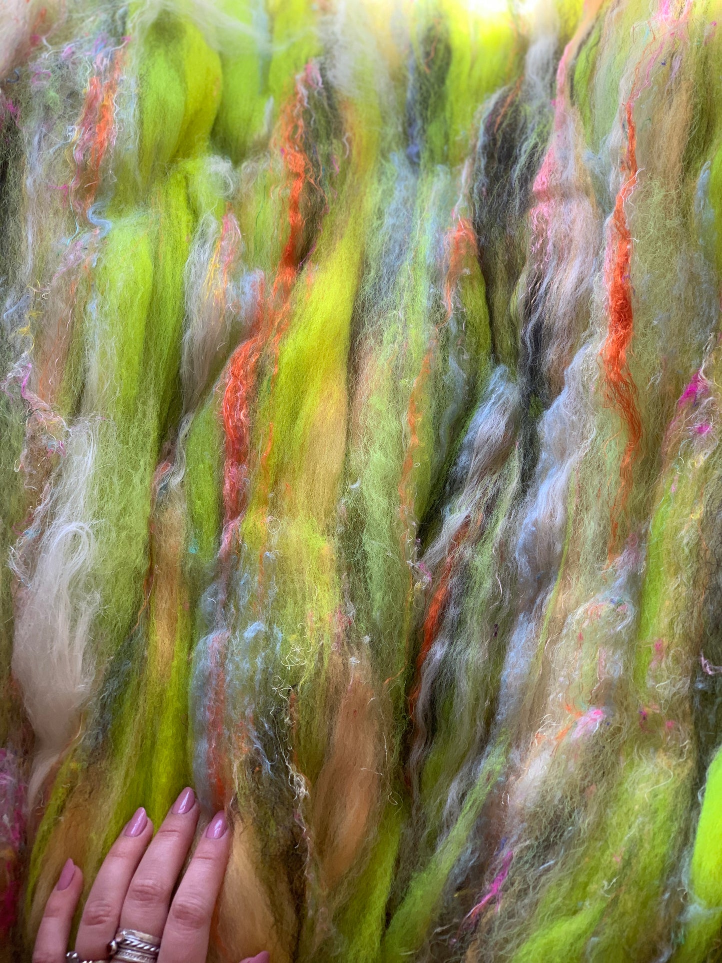 Mystery batt! 3oz chunky scrappy fiber art batt, alpaca wool sari silk waste mohair suri alpaca flax. multi colored