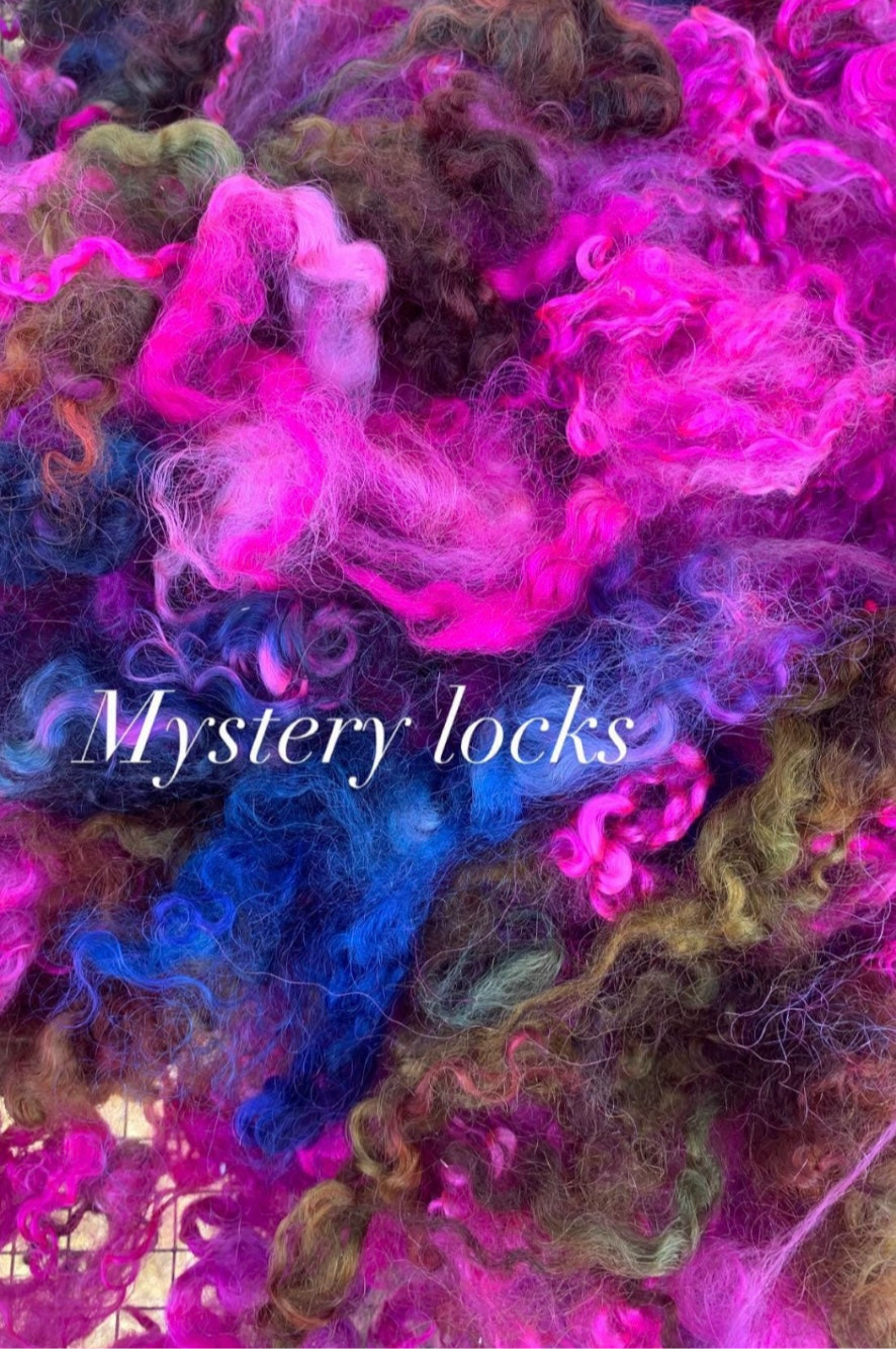 1LB of mystery locks for spinning felting wet felting needle felting and crafts. Dyed and undyed. Wool alpaca mohair