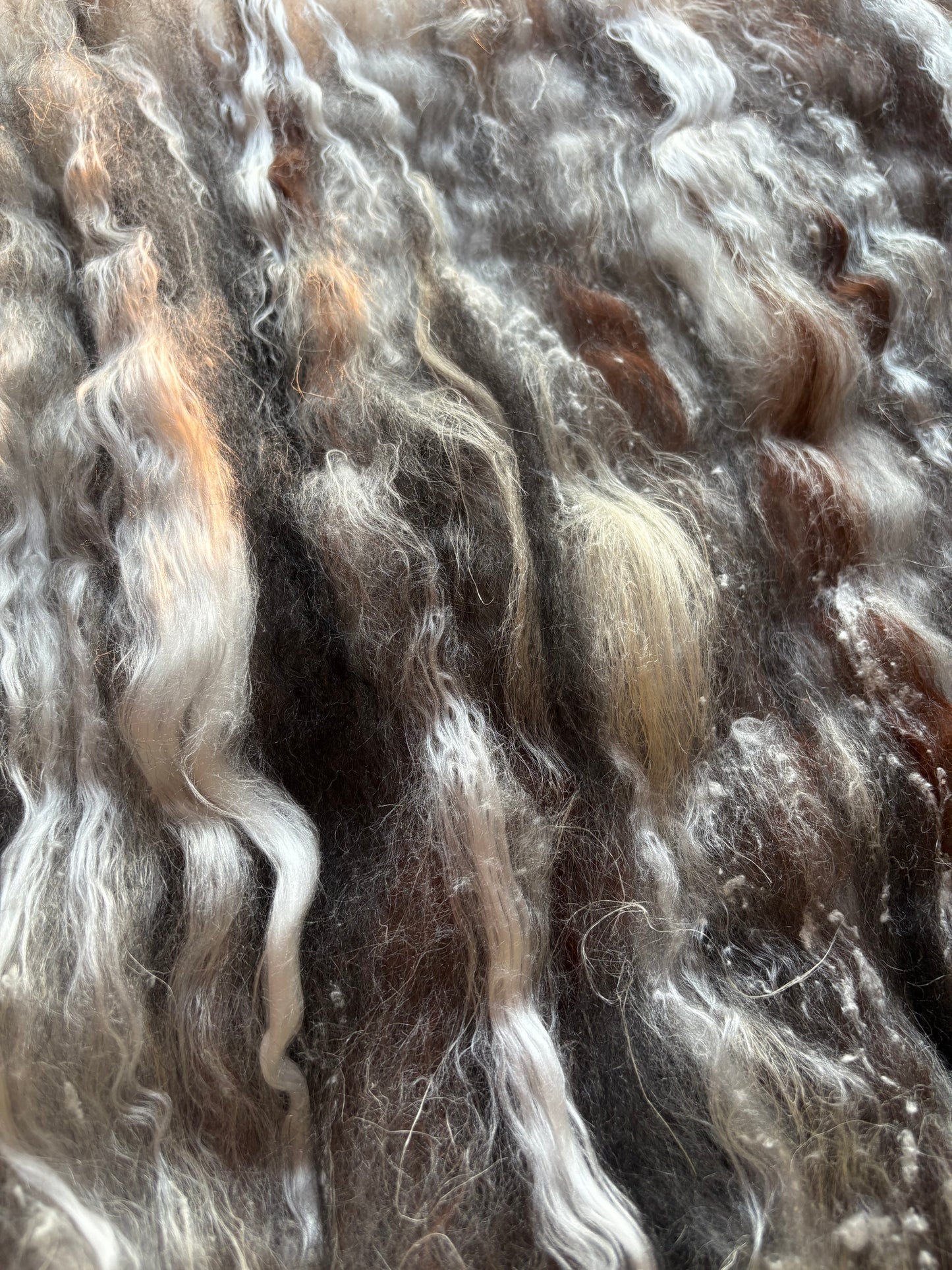2.80oz UNDYED chunky scrappy fiber art batt, alpaca wool sari silk waste mohair suri alpaca flax. natural